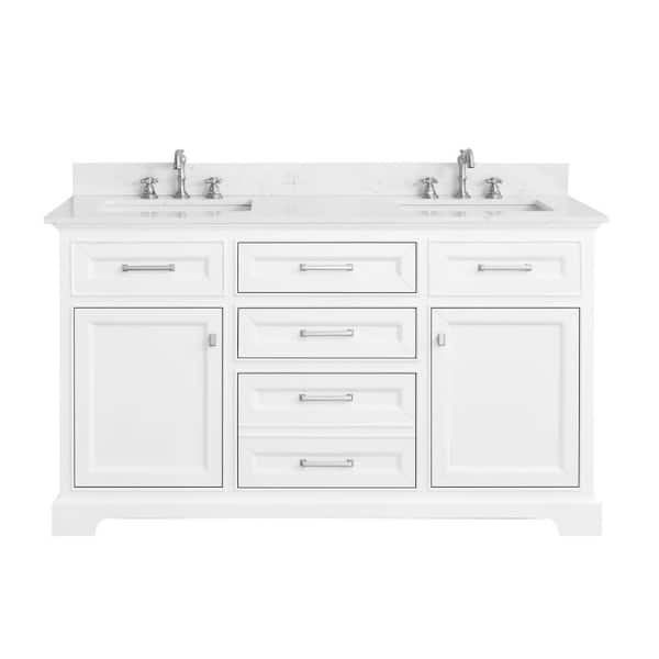 AstralLight 60 in. Double Sink Freestanding White Bath Vanity with White Quartz Stone Top