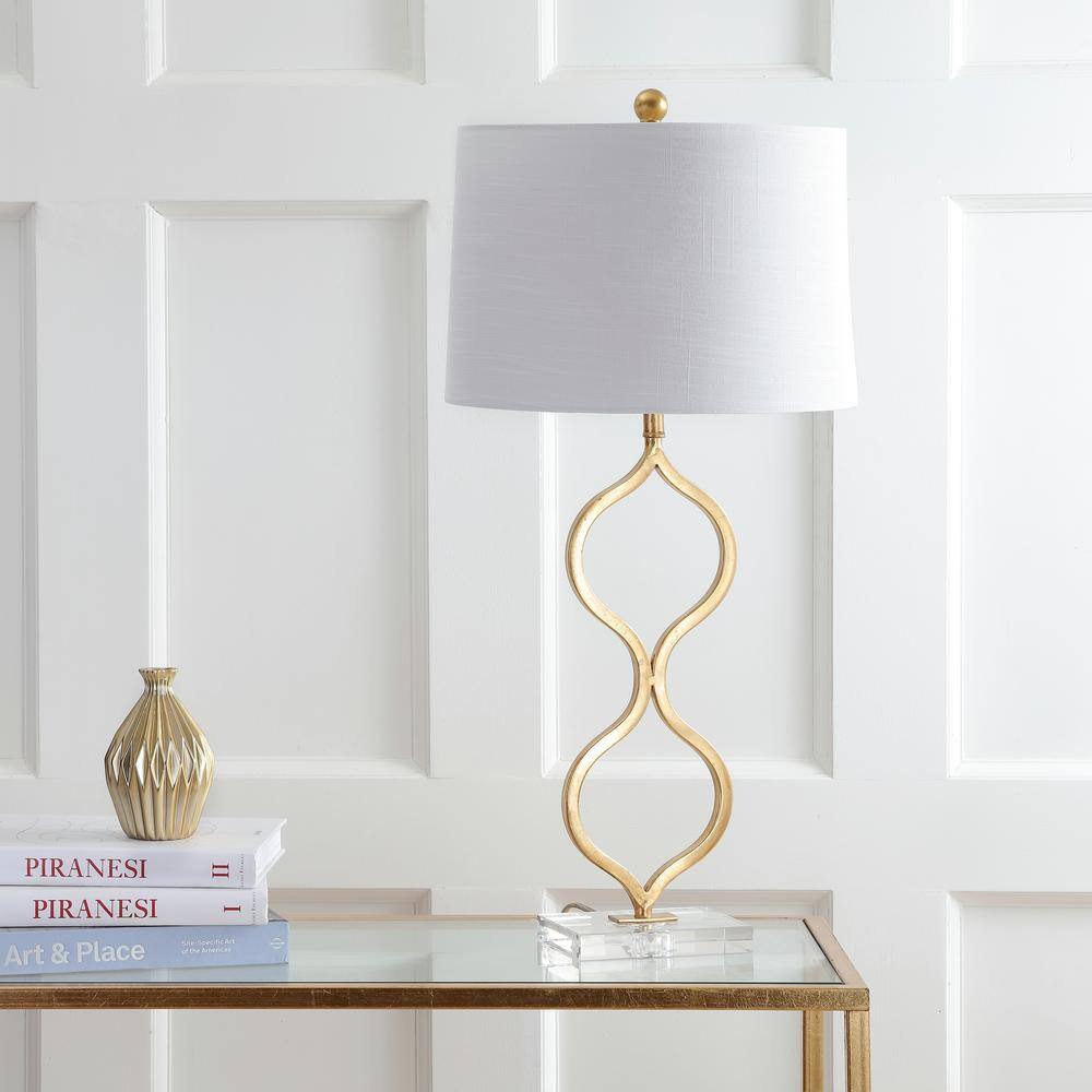 Elegant Gold Leaf 31.5" Table Lamp with White Linen Shade