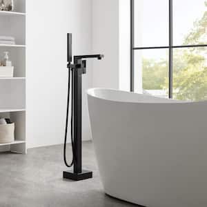 1-Handle Freestanding Tub Faucet Bathtub Filler with Hand Shower in Matte Black