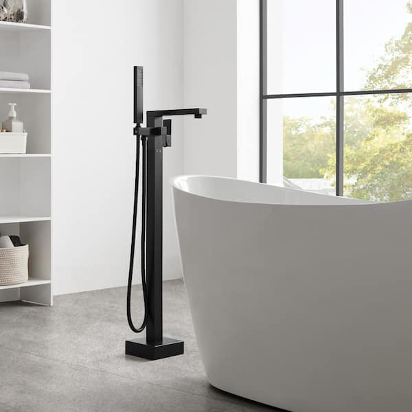 Runfine 1-Handle Freestanding Tub Faucet Bathtub Filler with Hand Shower in Matte Black