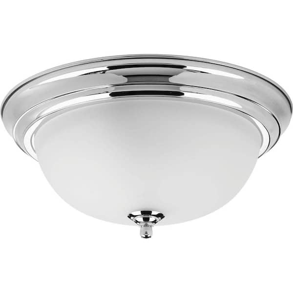 Progress Lighting Dome Glass Collection 13.25 in. 2-Light Polished Chrome Flush Mount with Etched Glass