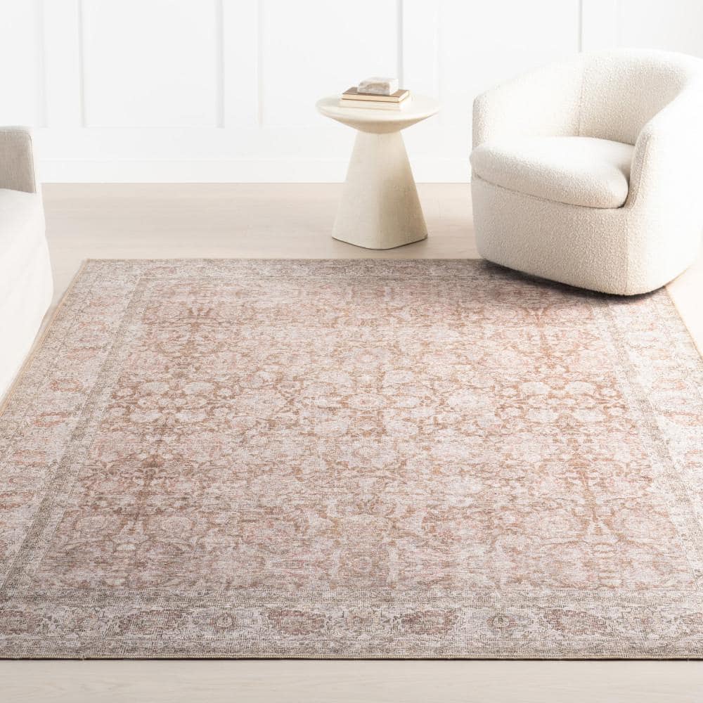 Glenette Rust Rectangular Synthetic Vintage Medallion Area Rug, 5' x 8'