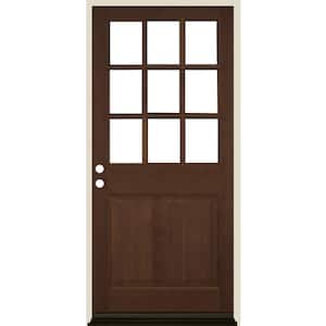 36 in. x 80 in. 9-Lite with Beveled Glass Right Hand Provincial Stain Douglas Fir Prehung Front Door