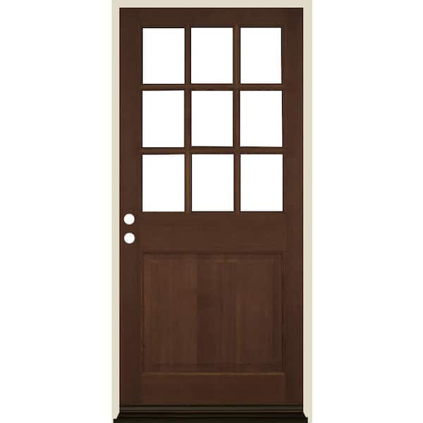 Krosswood Doors 36 in. x 80 in. 9-Lite with Beveled Glass Right Hand Provincial Stain Douglas Fir Prehung Front Door