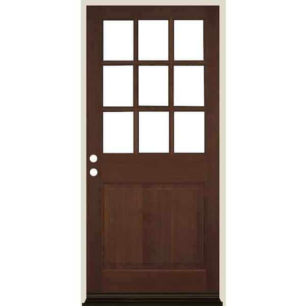 36 in. x 80 in. Farmhouse Beveled 9-Lite Clear Glass Right Hand Provincial Stain Hemlock Wood Prehung Front Door