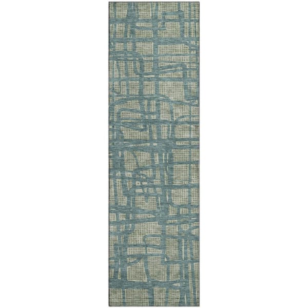 Mayfield Premium Machine Washable Abstract AMF2491 Basil 2 ft. x 7 ft. Runner Rug