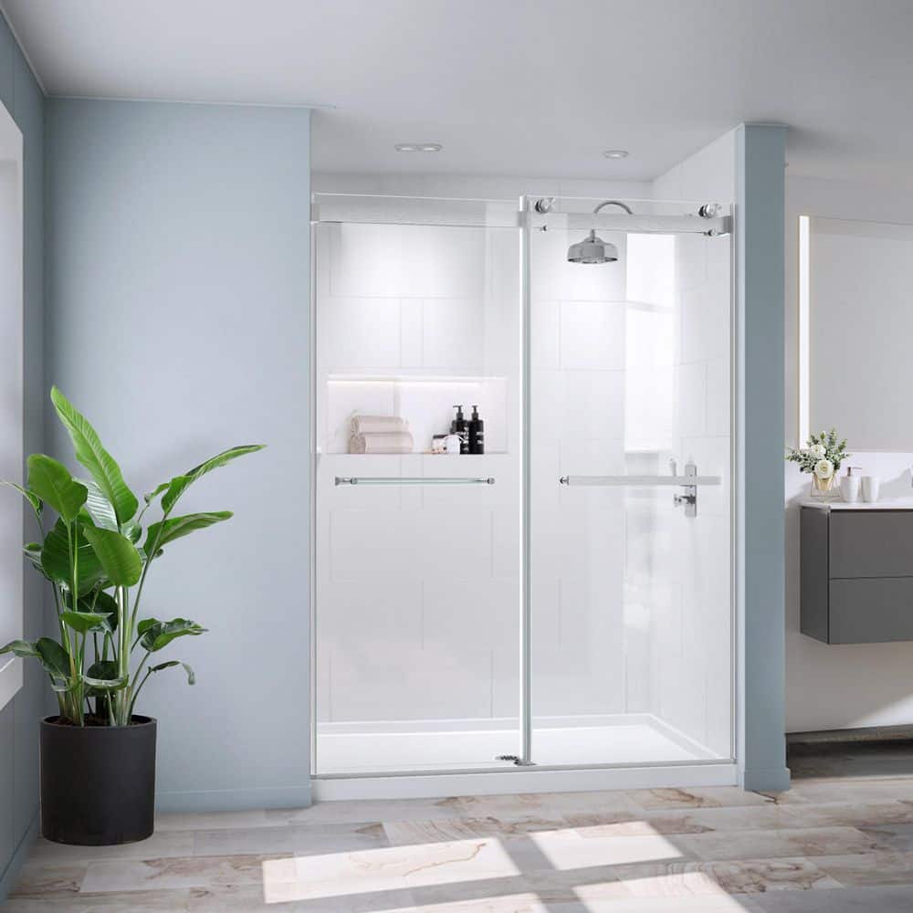 56 in. to 60 in. W x 74 in. H Sliding Semi-Frameless Bypass Shower Door in Brushed Nickel Finish with Clear Glass price history on PriceWatchPro