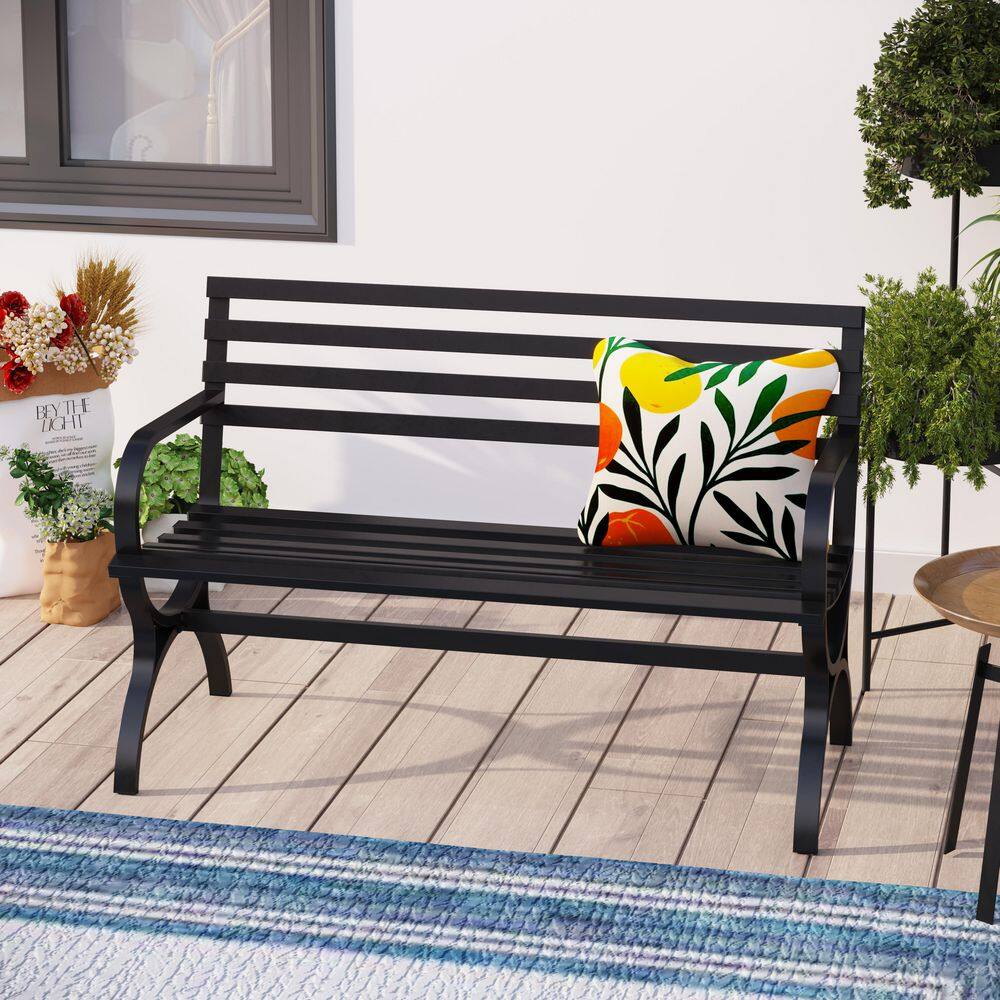 Glamhaus Metal Garden Bench Patio Furniture Seat Foldable Antique White