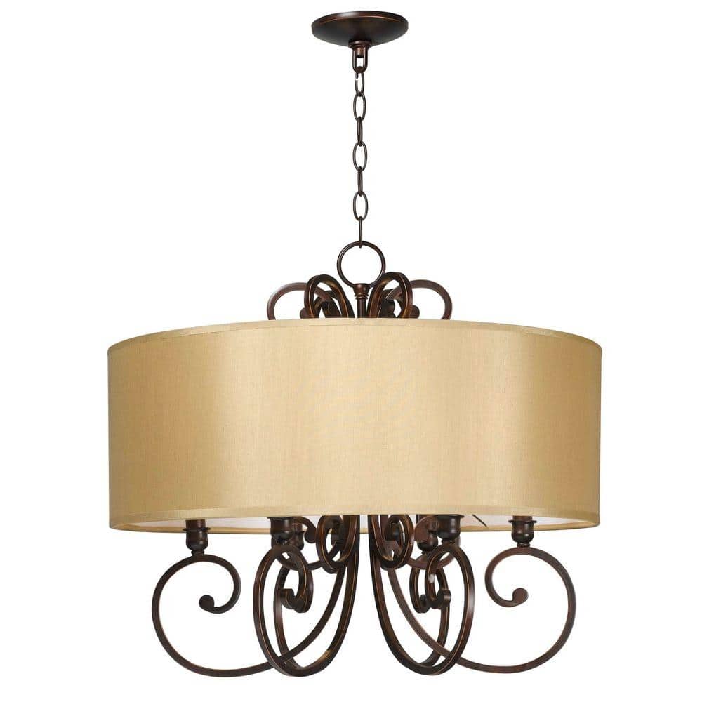 UPC 897821004207 product image for Rue Maison 6-Light Iron and Euro Bronze Chandelier with Beige Drum Shade | upcitemdb.com