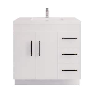 Elsa 35.5'' Freestanding Vanity in Glossy White with White Reinforced Acrylic Top with Sink