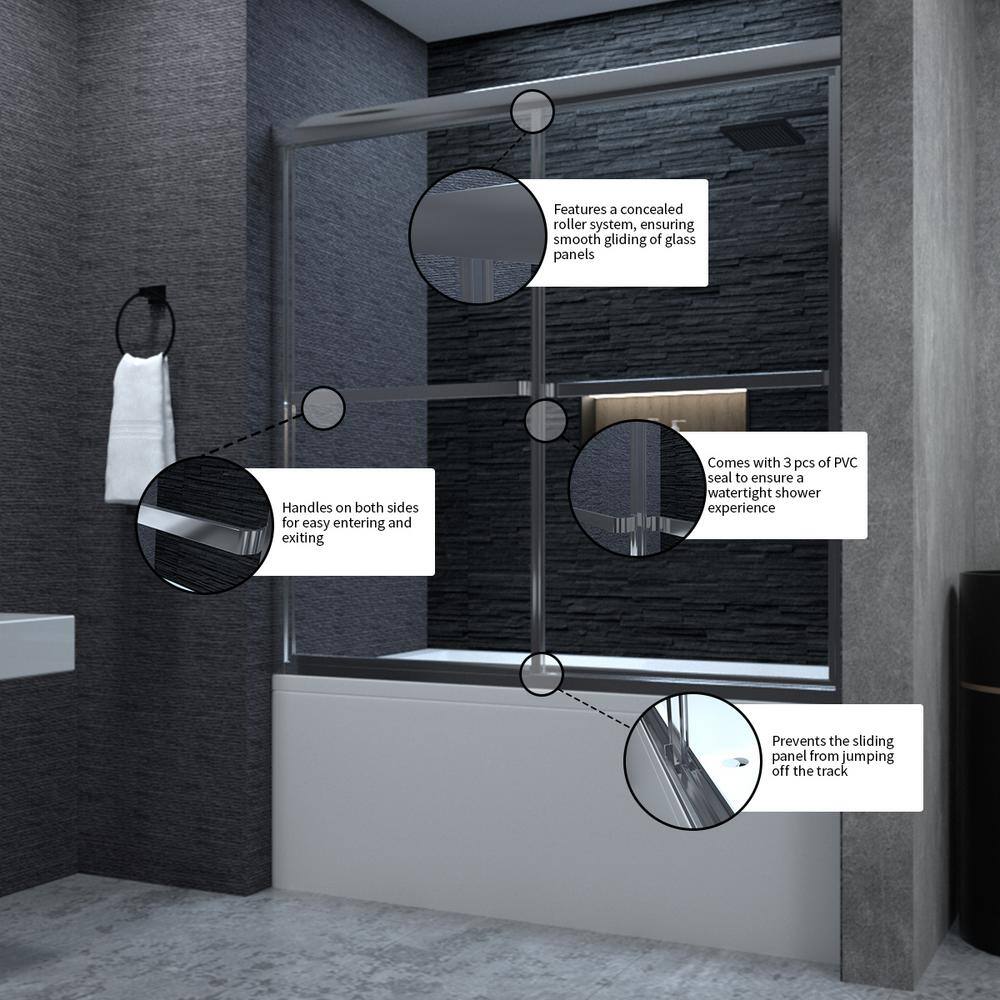 59'' Chrome Framed Sliding Tub Door with Clear Glass