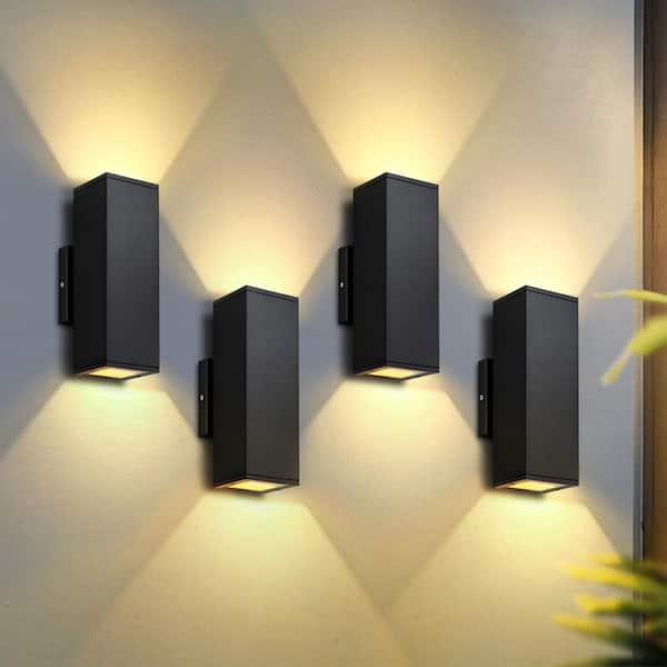 2-Light Dimmable Rectangular Black Indoor/Outdoor LED Wall Light, Up/Down Outdoor Wall Lantern Sconce(8-Pack)