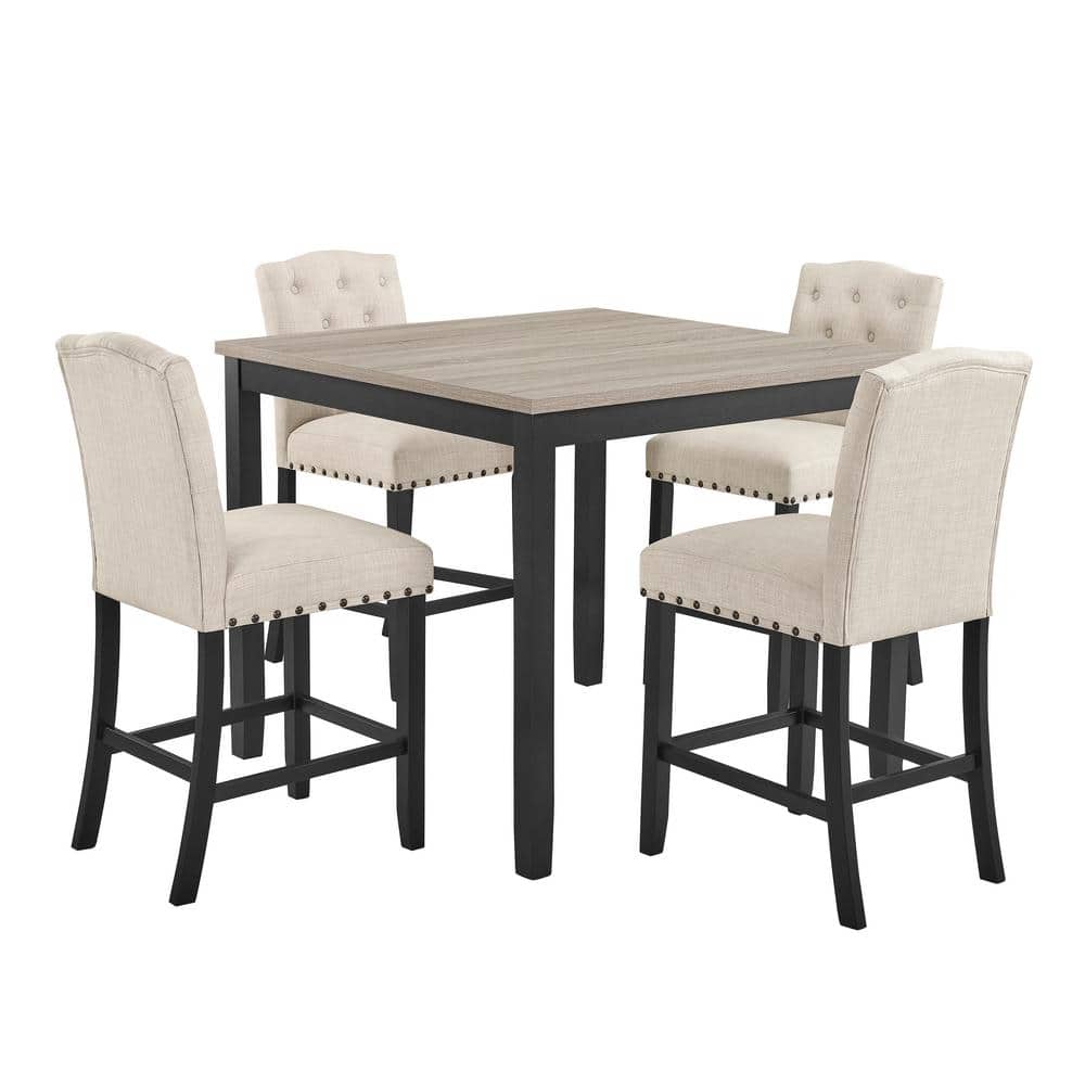 Daphne Beige and Black Solid Wood 5-Piece Counter Dining Set