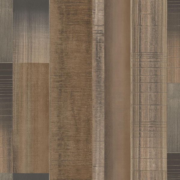 Unbranded TexStyle Brown and Grey Agen Stripe Metallic Non-Pasted on Non-Woven Paper Wallpaper Roll