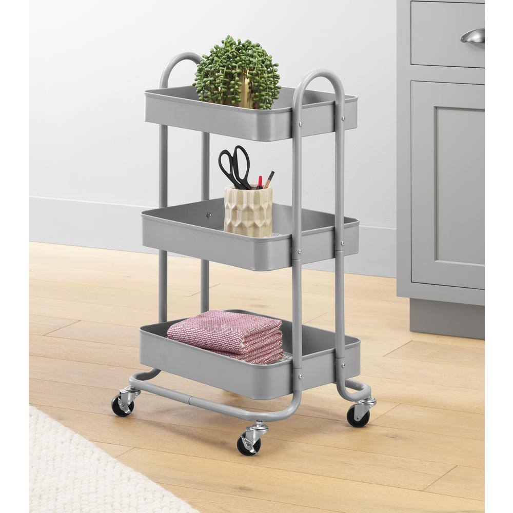 Alloy Gray 3-Tier Rolling Metal Utility Cart