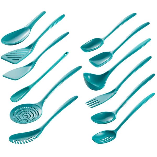 Hutzler Turquoise Cook and Serve Melamine Utensils, 12-Pcs Set
