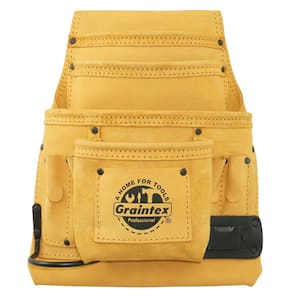 10-Pocket Yellow Top Grain Leather Nail and Tool Pouch