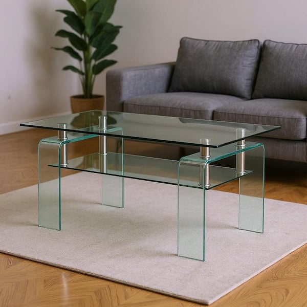 39.37 in. Clear Rectangle Glass Coffee Table