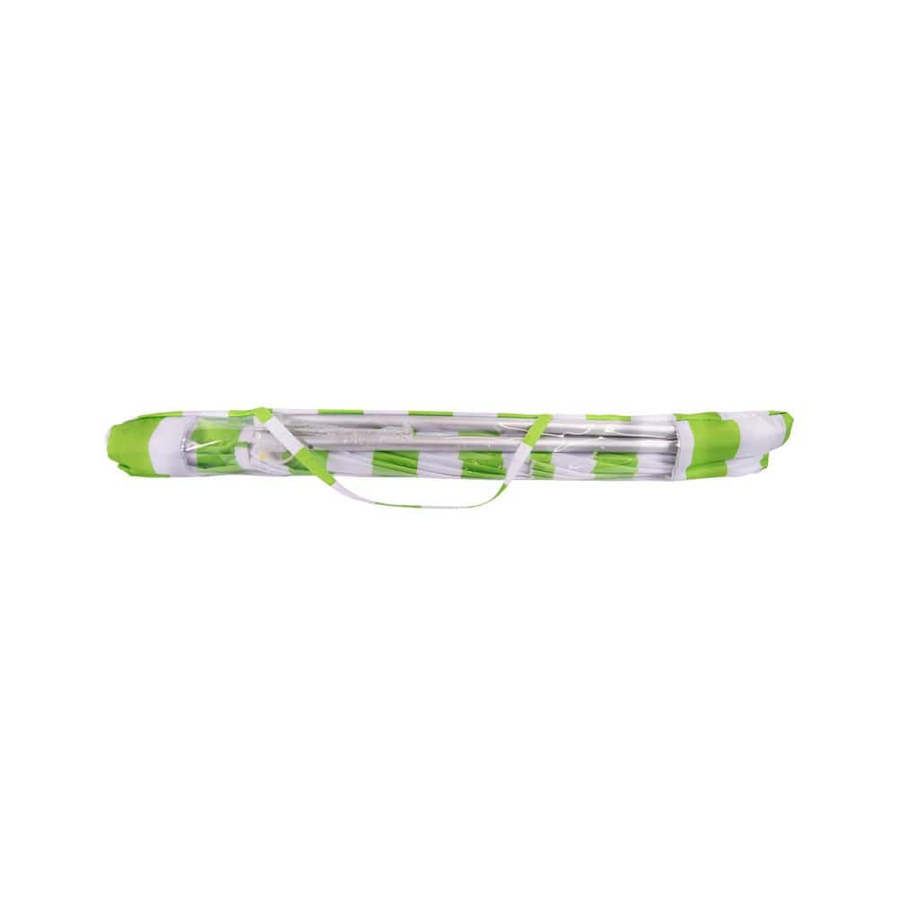 8 ft Lime and White Stripe Aluminum Patio Beach Umbrella