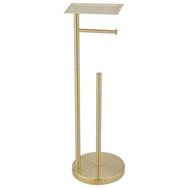 Freestanding Toilet Paper Holder with Shelf in Brushed Gold