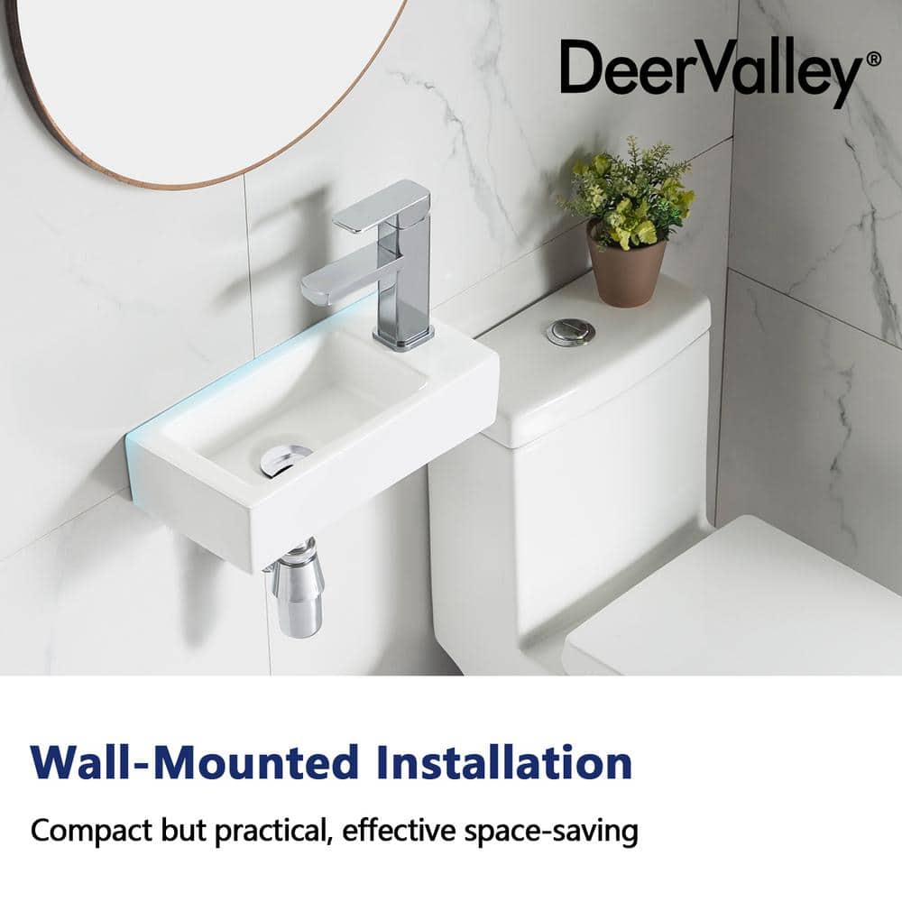 White Ceramic Rectangular Wall Mount Bathroom Sink