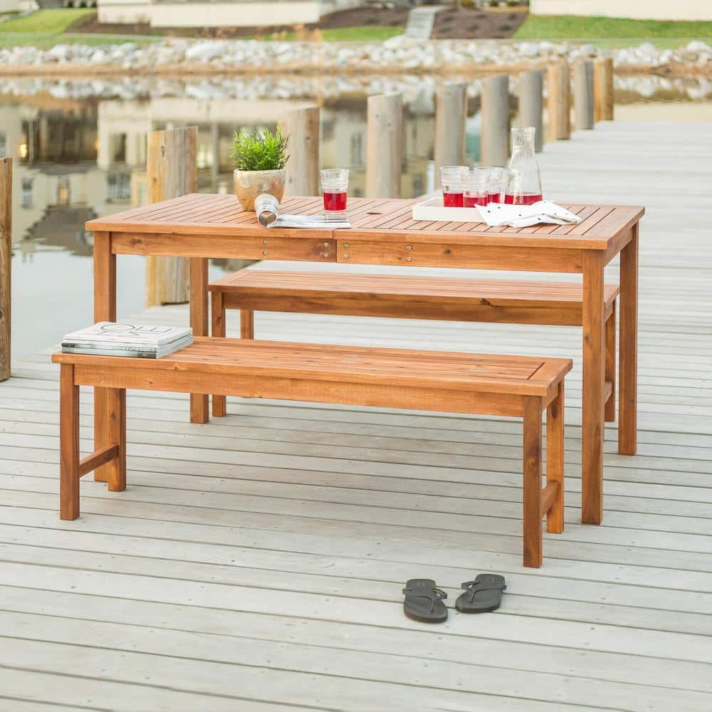 Brown Curved Acacia Wood Patio Dining Set for 4