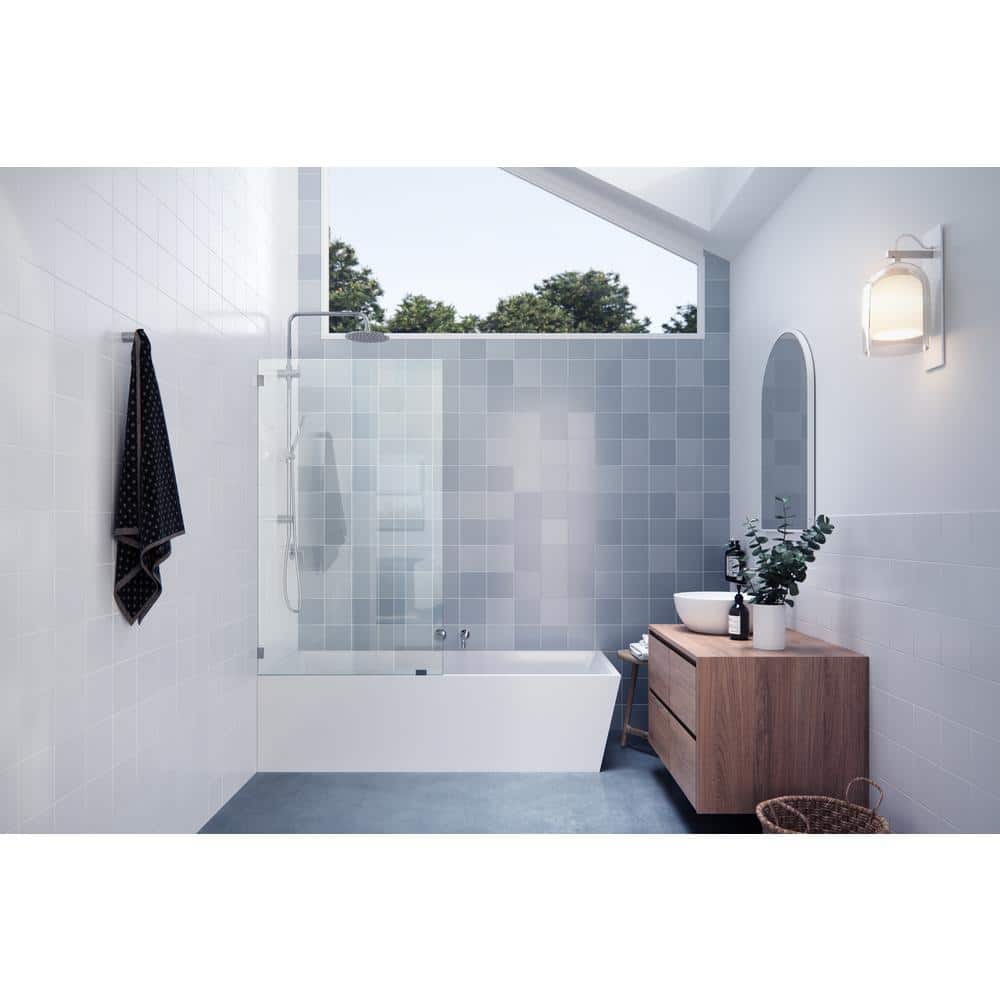 Vela 34" x 58.25" Frameless Glass Bath Panel with Chrome Finish