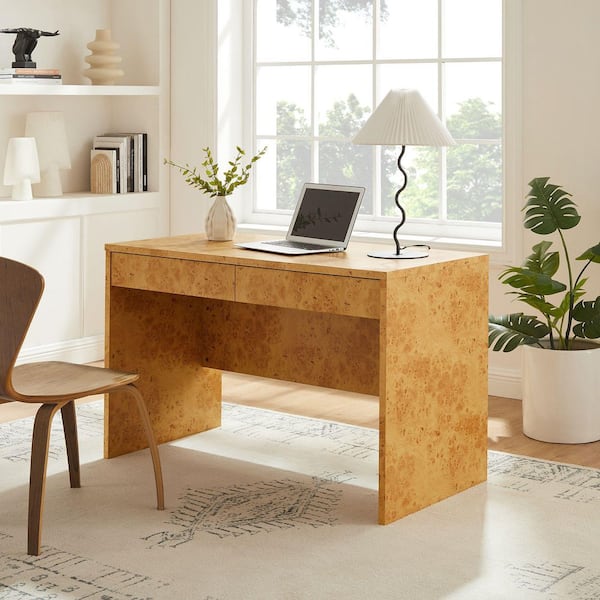 Hudson 46.9 in. Burl Wood Desk with Drawers in Natural