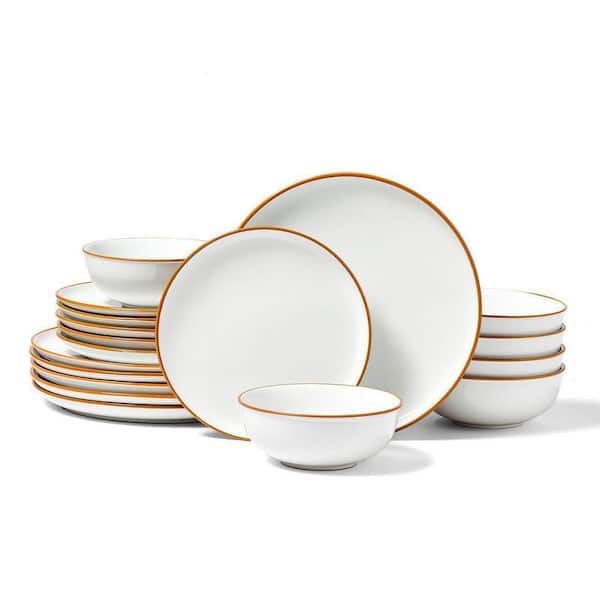 18-Pieces Dinnerware Set Ceramic Plates and Bowls Sets Service for 6-White