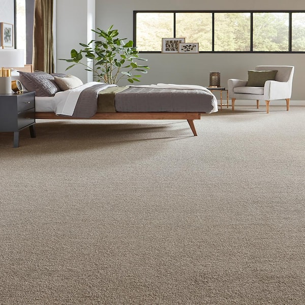 Tailored Trends III Luxe Beige 15 ft. 58 oz. Polyester Textured Installed Carpet