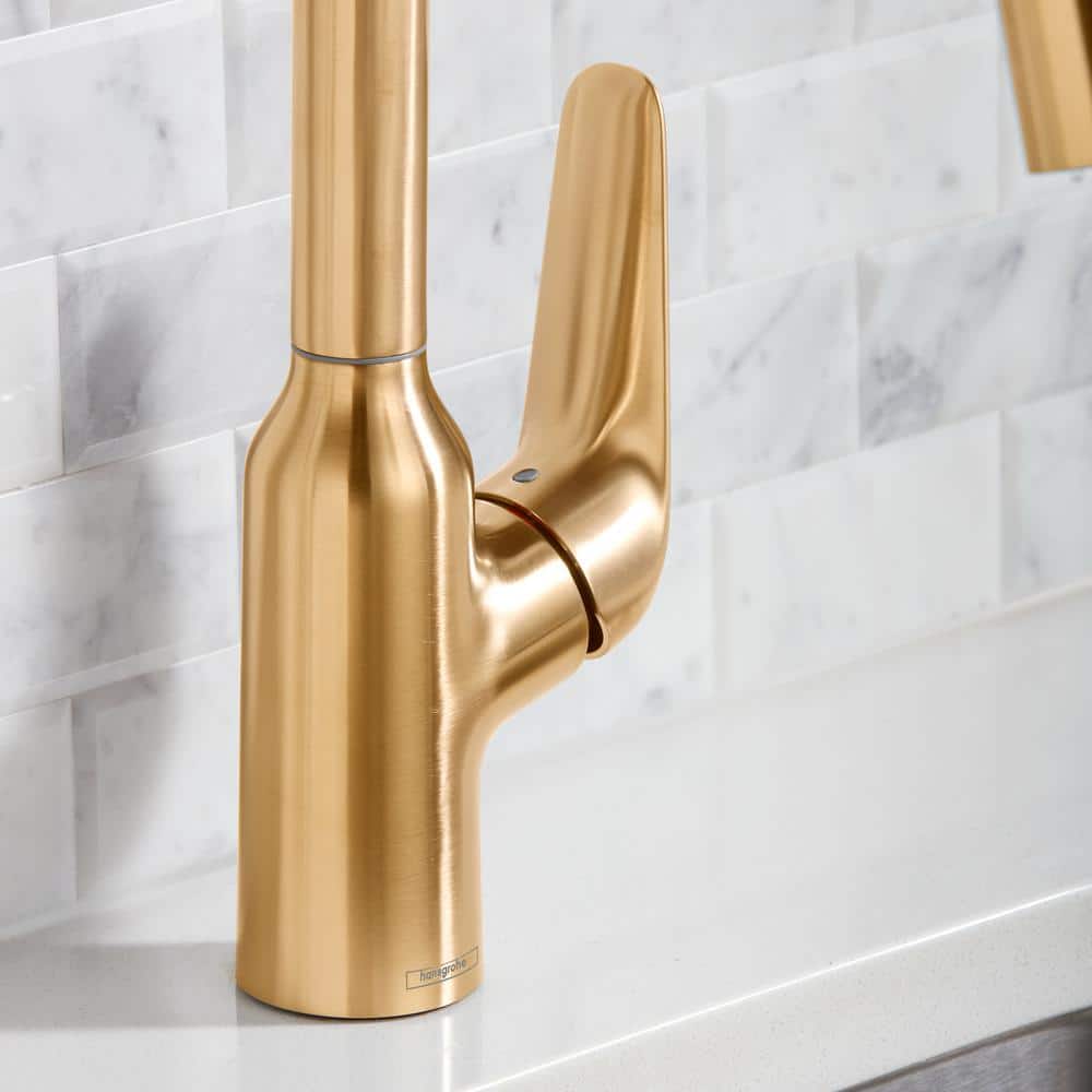 Elegant HighArc Brushed Gold Optic Kitchen Faucet with Pull-out Spray