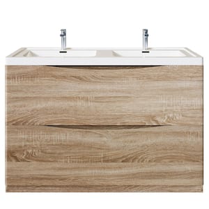 Smiley 48 in. W x 18 in. D x 32.5 in. H Freestanding Bath Vanity in White Oak with White Acrylic Top