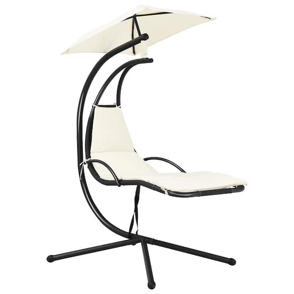 Costway Metal Outdoor Patio Chaise Lounge Chair with Beige Canopy Cushions