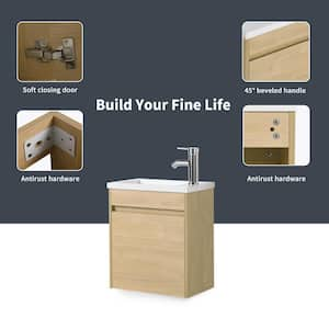 17.30 in. W x 10.25 in. D x 19.90 in. H Floating Wall-Mounted Bath Vanity in Light Teak with White Resin Top