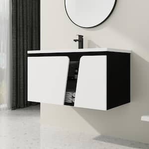 36 in. W x 20 in. D x 20 in. H Floating Bath Vanity in Black with White Top Ceramic Basin