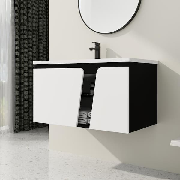 Staykiwi 36 in. W x 20 in. D x 20 in. H Floating Bath Vanity in Black with White Top Ceramic Basin