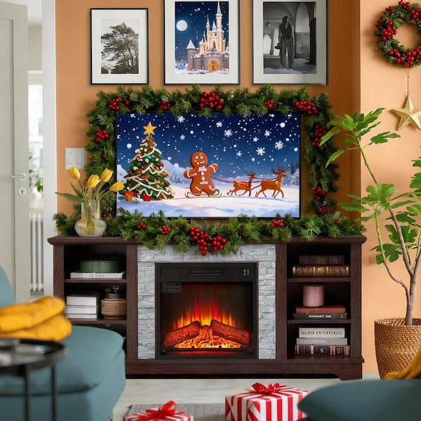 SUNRINX 58 in. W Freestanding Wooden Modern Electric Fireplace TV