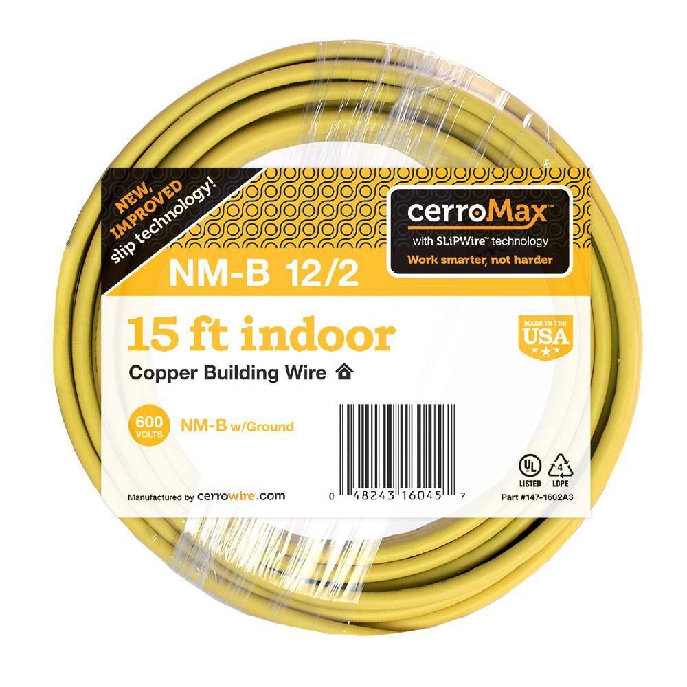 Cerrowire 15 Ft 12 2 Yellow Solid CerroMax SLiPWire Copper NM B Wire 