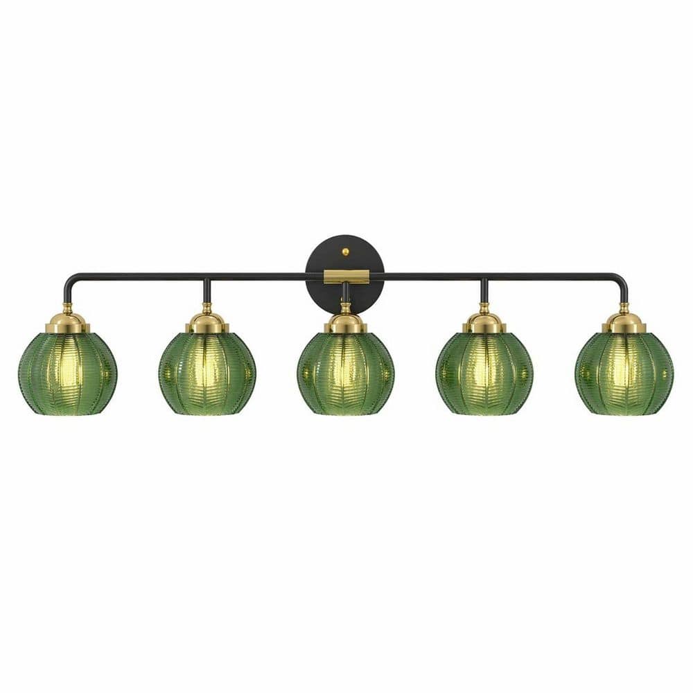 41.34 in. 5-Light Black Vintage Vanity Light with Glass Shades Dimmable for Bathroom Mirror Kitchen Dining Room price history on PriceWatchPro