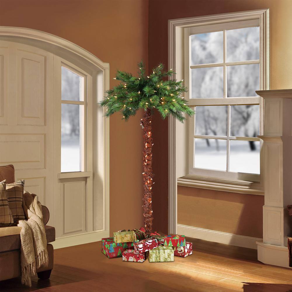 Tropical Glow 6ft Pre-Lit White Light Palm Christmas Tree