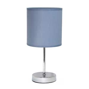 11.81 in. Purple Traditional Petite Metal Stick Bedside Table Desk Lamp in Chrome with Fabric Drum Shade