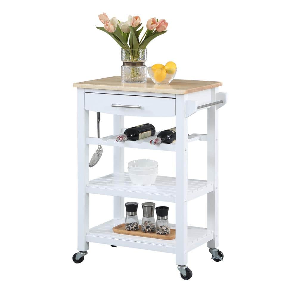 Rubberwood Rectangular Butcher Block Kitchen Cart with Wine Storage