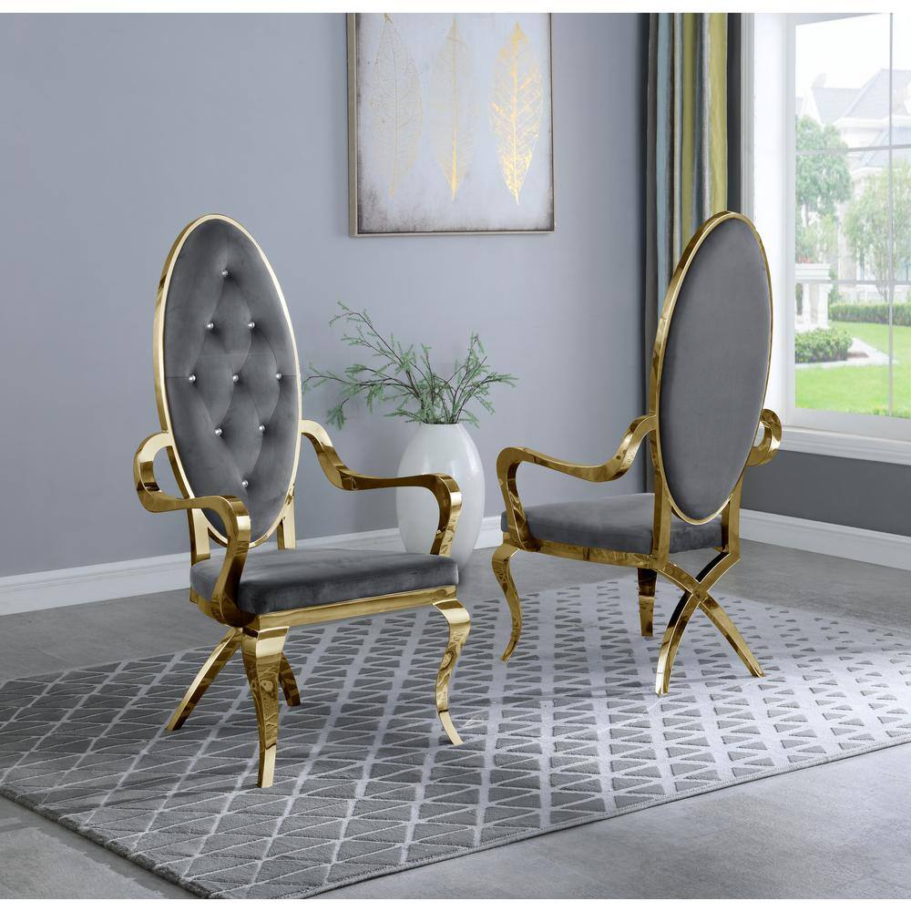 Dark Grey Velvet Accent Chair with Gold Metal Frame