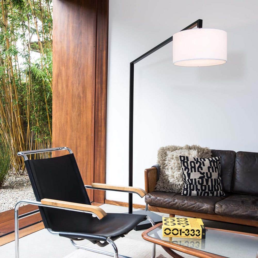 Matte Black Arc Floor Lamp with Marble Base - 75" Height
