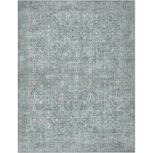 Well Woven Blue 7 ft. 7 in. x 9 ft. 10 in. Flat-Weave Asha Isolde Vintage Oriental Botanical Area Rug
