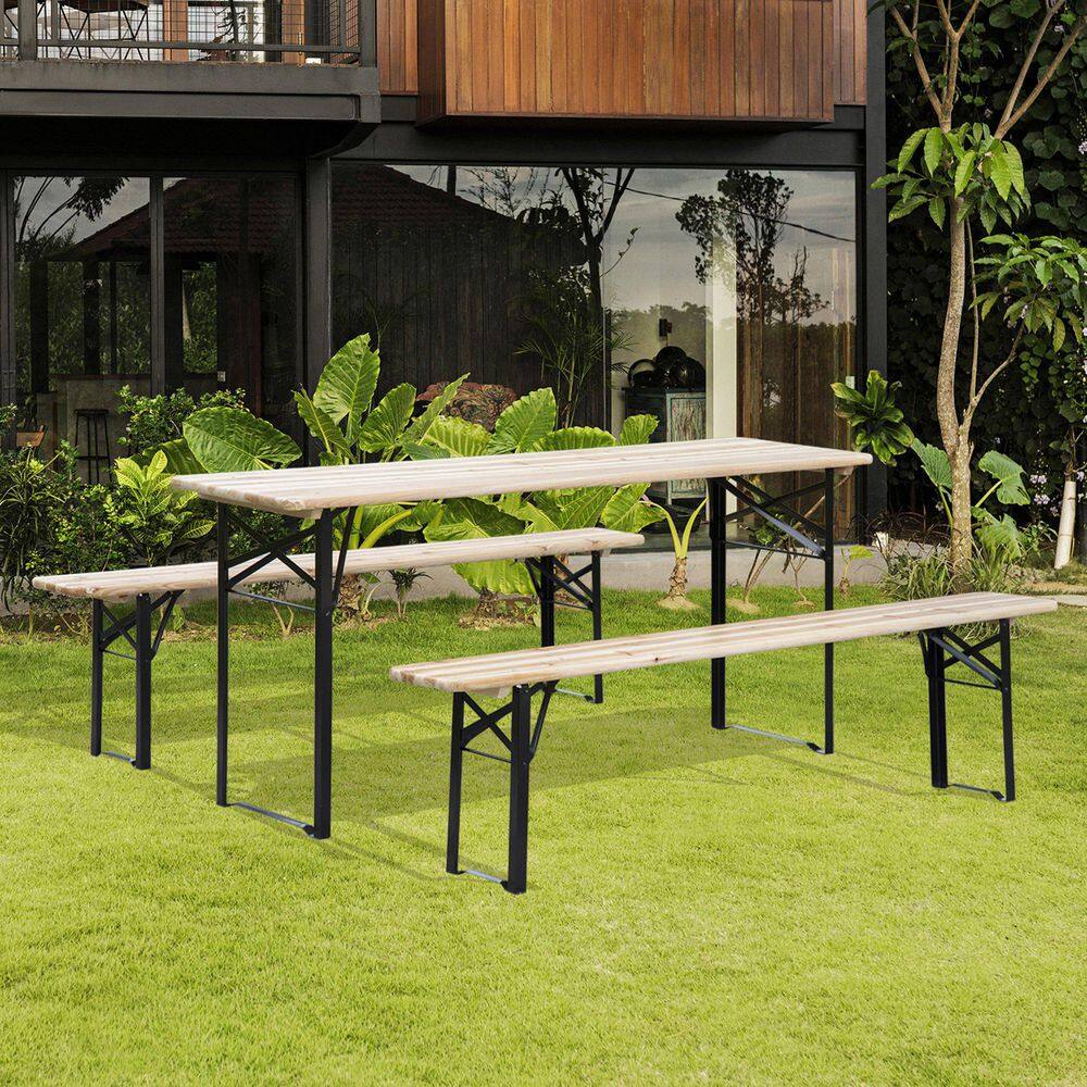 3-Piece Steel Light Brown Wood Portable Folding Picnic Table, Bench Set, Dining Set for Outdoor Dining and Gathering price history on PriceWatchPro