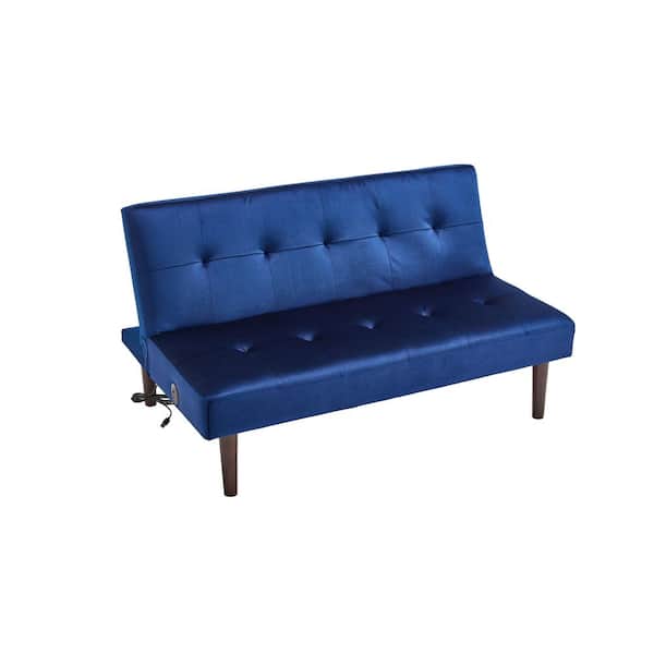 45 in. Blue Modern Flannelette Foldable Fashion Sofa Bed with Back Adjustable and Charging Port