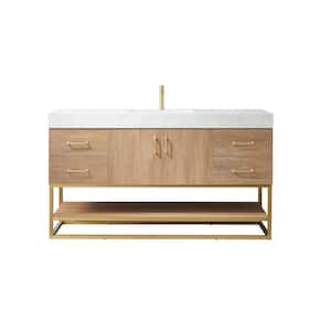 Alistair 60 in. W x 22 in. D x 33.9 in. H Single Sink Bath Vanity in North American Oak with White Grain Stone Top