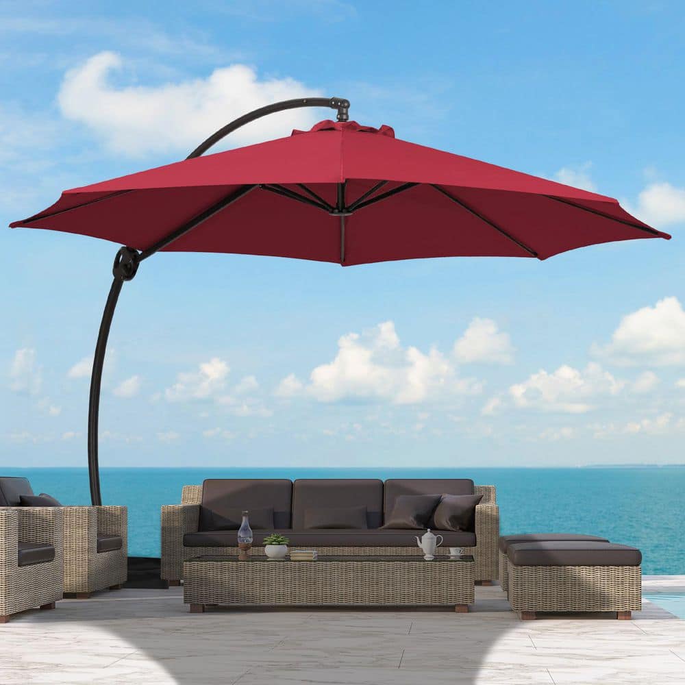 12 ft. Large Outdoor Aluminum Curvy Cantilever Offset Hanging Patio Umbrella with Sandbag Base and Cover in Red price history on PriceWatchPro