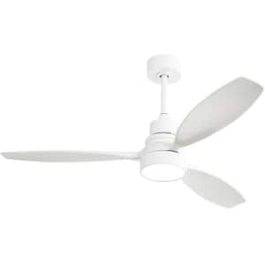 52 in. with LED Light Indoor/Outdoor White Ceiling Fan Wood and Remote Control